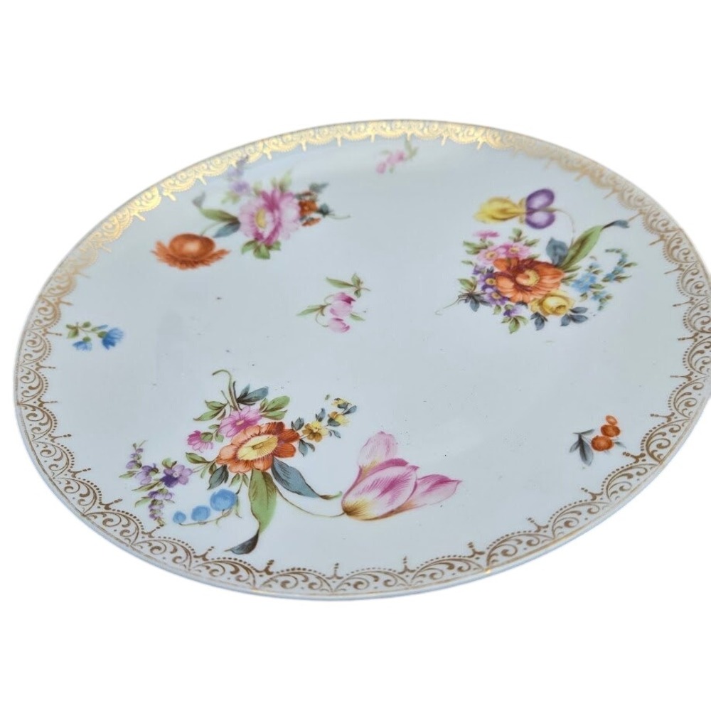 ZS & Co Antique Gold Trim Bavaria Floral Scherzer Luncheon Plate 9" - Picture 2 of 6